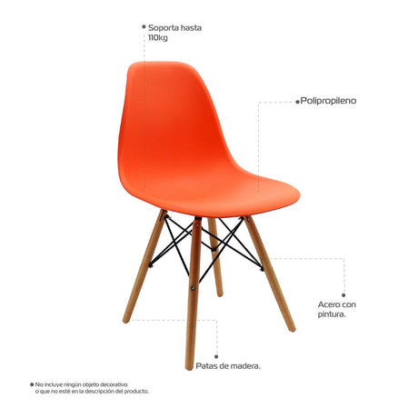 Silla 5 Cero Naranja 42x81cm Asiento Cuadrado con Espaldar - Sillas y Butacos | Bylmo