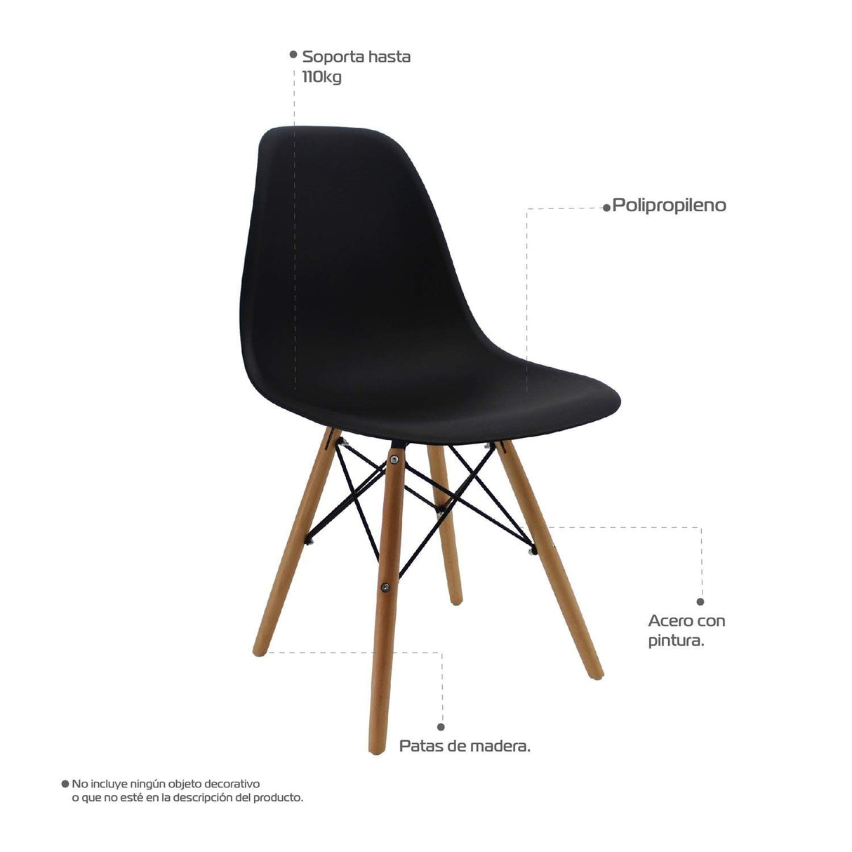 Silla 5 Cero Negro 42x81cm Asiento Cuadrado con Espaldar - Sillas y Butacos | Bylmo