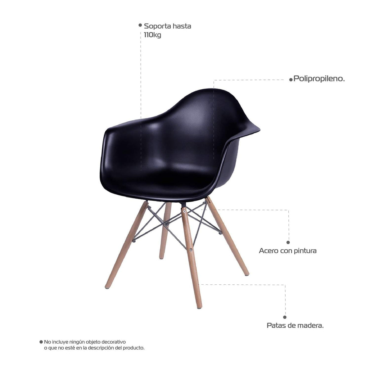 Silla 5 Cero Negro 44x82cm Asiento Cuadrado con Espaldary con Apoya Brazos - Sillas y Butacos | Bylmo