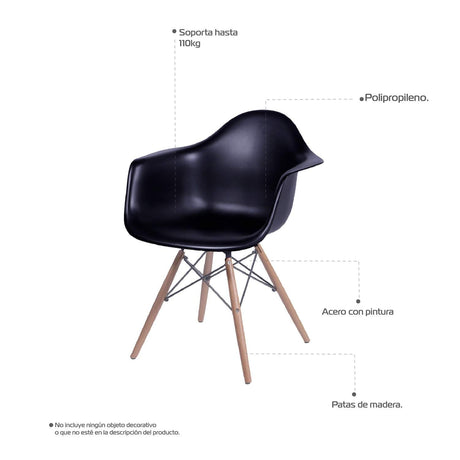 Silla 5 Cero Negro 44x82cm Asiento Cuadrado con Espaldary con Apoya Brazos - Sillas y Butacos | Bylmo