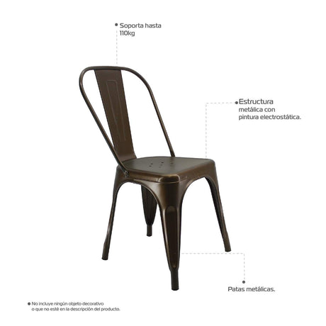 Silla 5 Nueve Bronce 36x86cm Asiento Cuadrado con Espaldar - Sillas y Butacos | Bylmo