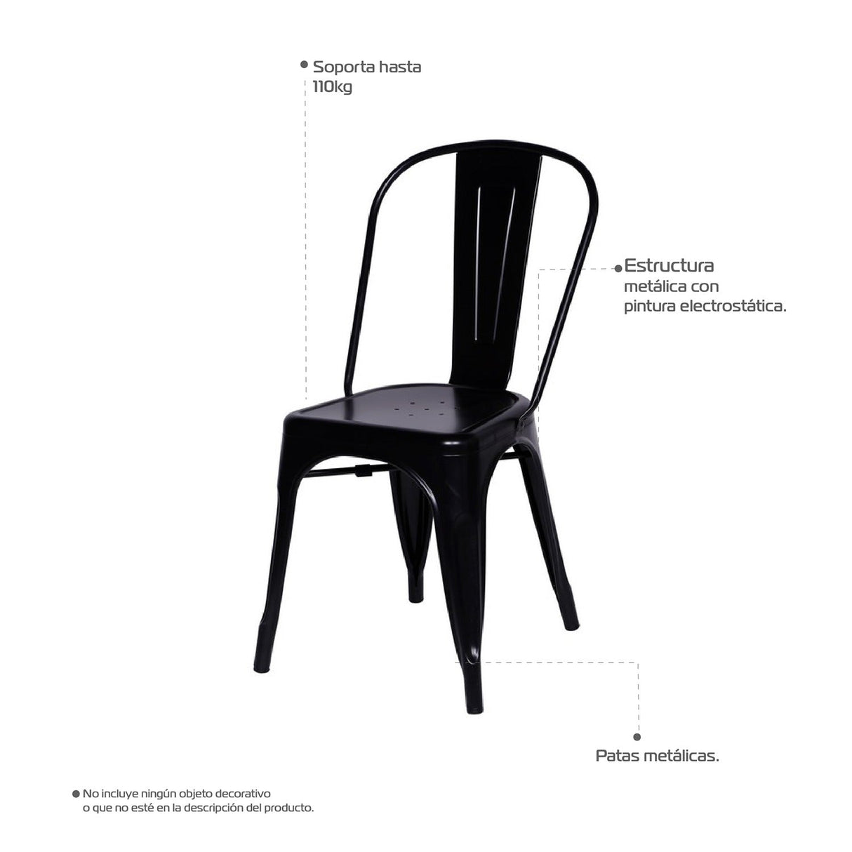 Silla 5 Nueve Negro 36x86cm Asiento Cuadrado con Espaldar - Sillas y Butacos | Bylmo