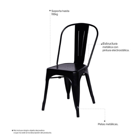 Silla 5 Nueve Negro 36x86cm Asiento Cuadrado con Espaldar - Sillas y Butacos | Bylmo