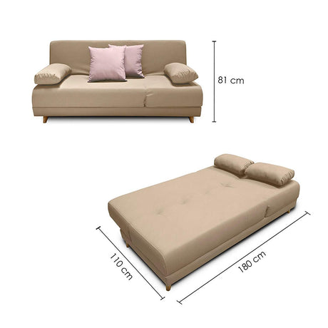 Sofá Cama Mariscal Camel 180x81cm De 3 Puestos Reclinable con Apoya Brazos - Sofas y Poltronas | Bylmo