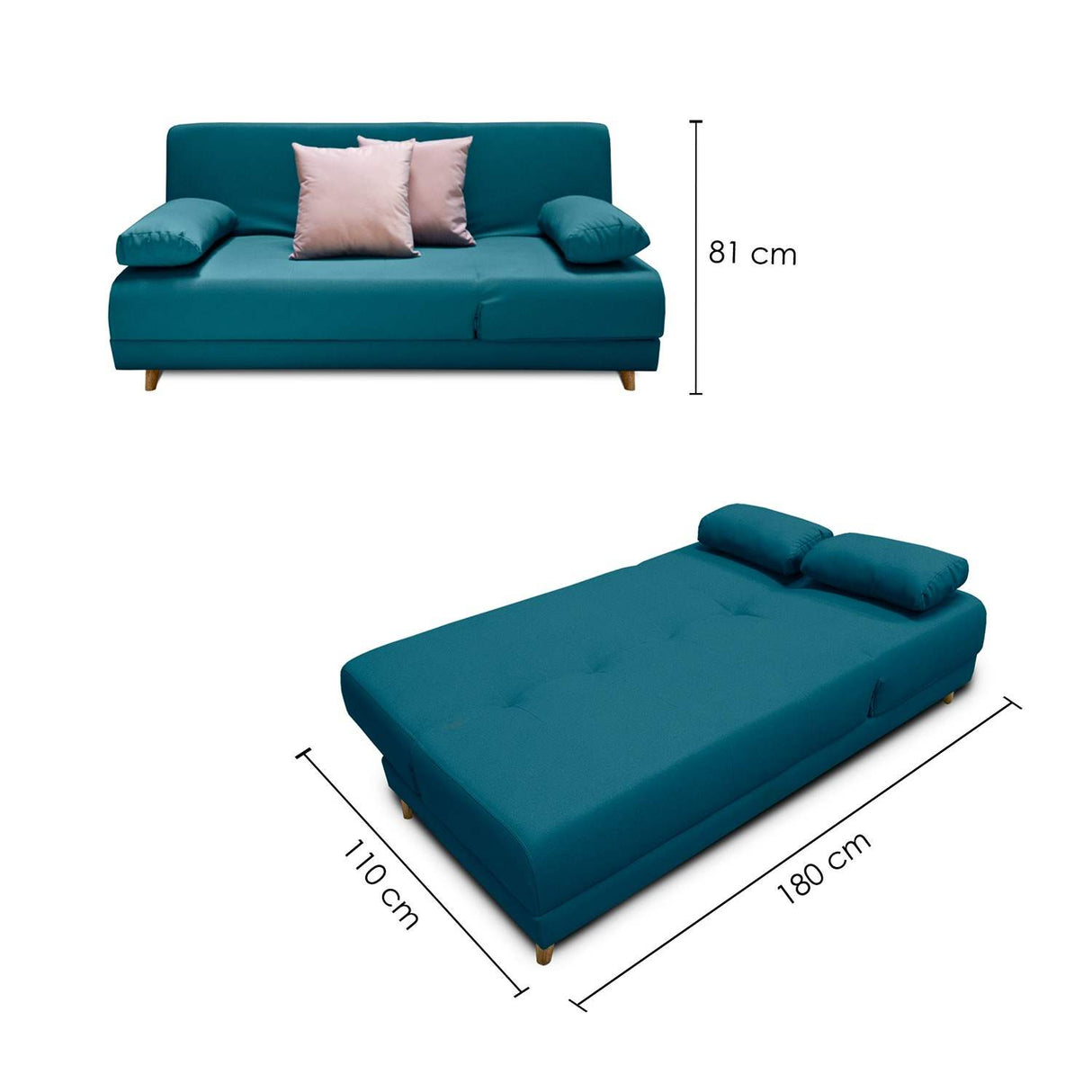 Sofá Cama Mariscal Turquesa 180x81cm De 3 Puestos Reclinable con Apoya Brazos - Sofas y Poltronas | Bylmo