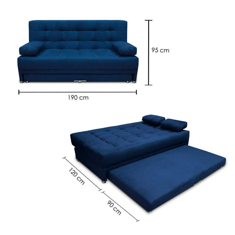 Sofá Cama Matter Azul 190x95cm De 3 Puestos Reclinable con Apoya Brazos - Sofas y Poltronas | Bylmo
