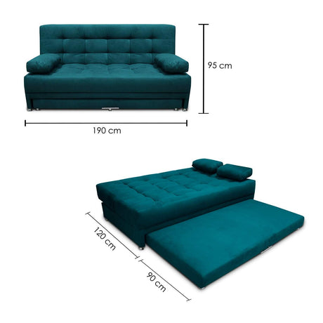 Sofá Cama Matter Turquesa 190x95cm De 3 Puestos Reclinable con Apoya Brazos - Sofas y Poltronas | Bylmo