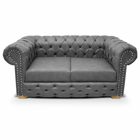 Sofá Chesterfield Cuero Gris 170x78cm De 2 Puestos con Apoya Brazos - Sofas y Poltronas | Bylmo