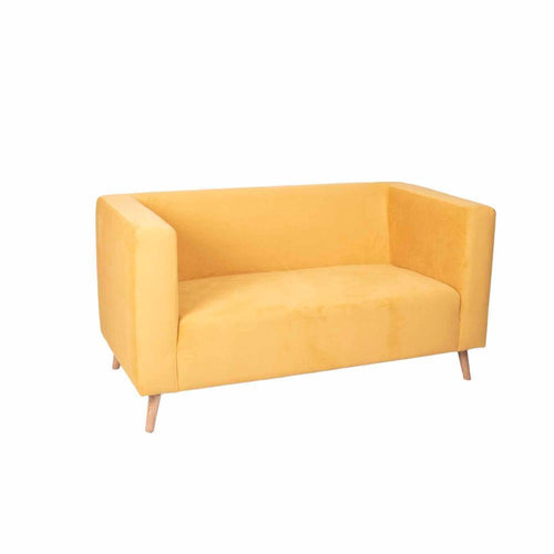 Combo Sofa, Puff, Biblioteca y Mesas Loly Amarillo 145 cm