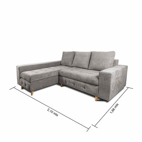Sofá en L Saona Gris 210x94cm De 3 Puestos con Apoya Brazos - Sofas y Poltronas | Bylmo