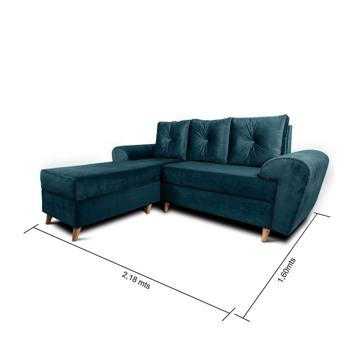 Sofá en L Varenna Azul Petróleo 218x94cm De 3 Puestos con Apoya Brazos - Sofas y Poltronas | Bylmo