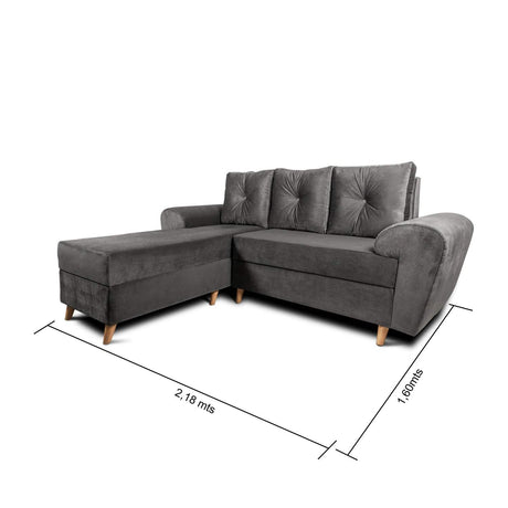 Sofá en L Varenna Gris 218x94cm De 3 Puestos con Apoya Brazos - Sofas y Poltronas | Bylmo