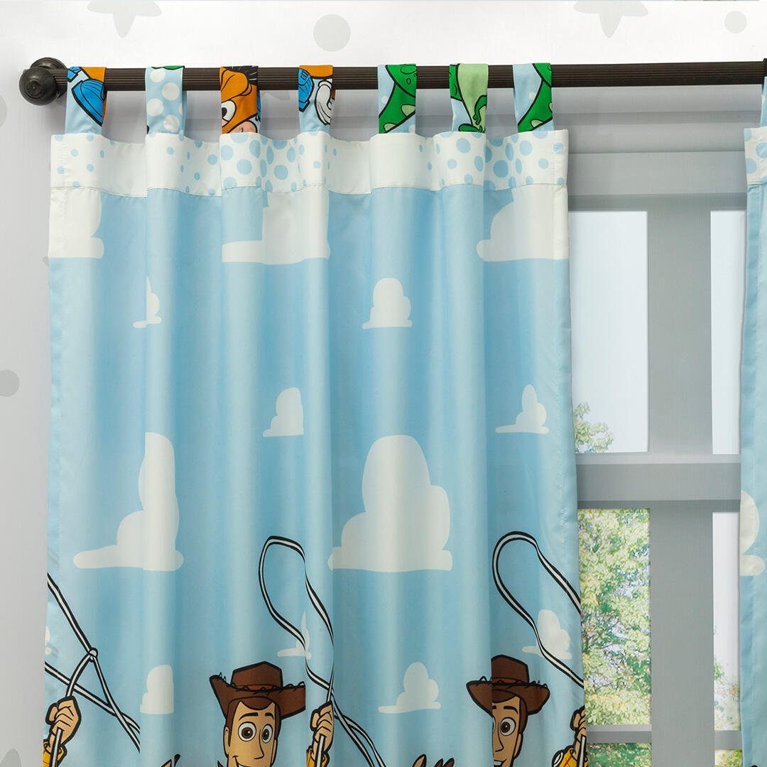 Combo Juego de Sabanas y Cortina Infantil Blanco y Azul Doble 140 X 190 Cm de Toy Story - Ropa de Cama | Bylmo