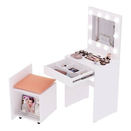 Tocador Bella Blanco 60.6x144.9cm con Un Cajón Cajones con Espejo y con Iluminación - Cajoneras | Bylmo