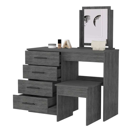 Tocador Kaia Roble Gris 100x126.7cm con Cuatro Cajones y con Espejo - Cajoneras | Bylmo