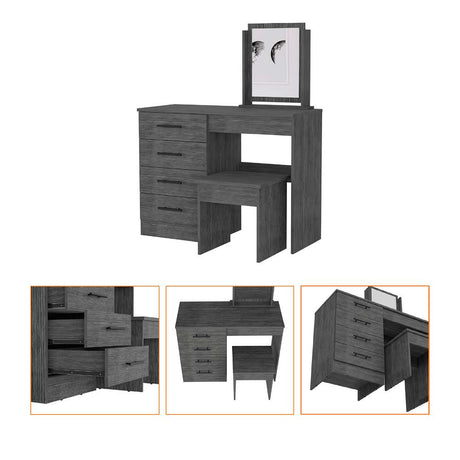 Tocador Kaia Roble Gris 100x126.7cm con Cuatro Cajones y con Espejo - Cajoneras | Bylmo