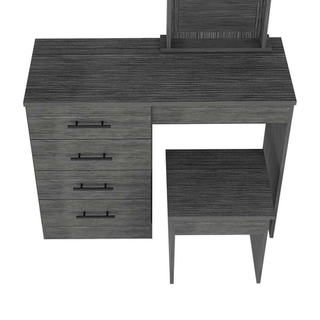 Tocador Kaia Roble Gris 100x126.7cm con Cuatro Cajones y con Espejo - Cajoneras | Bylmo