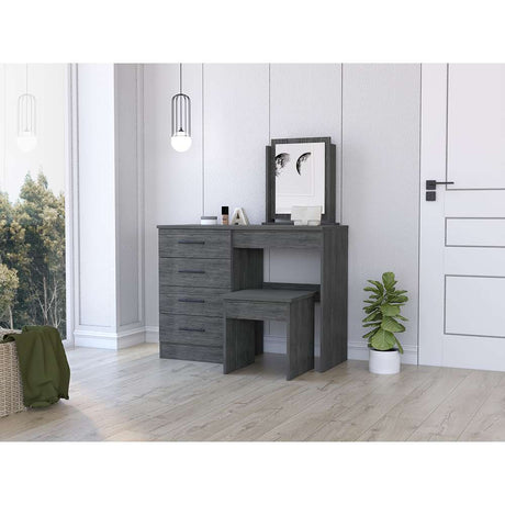 Tocador Kaia Roble Gris 100x126.7cm con Cuatro Cajones y con Espejo - Cajoneras | Bylmo
