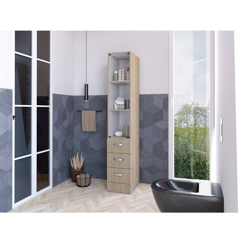 Mueble Auxiliar Vanguard Plus Rovere y Blanco 30 cm con Tres Cajones y Entrepaños - Gabinetes | Bylmo