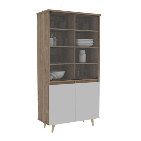 Vitrina Alina Miel y Blanco 93 cm con Puertas de Vidrio y Dos Cajones - Bares | Bylmo