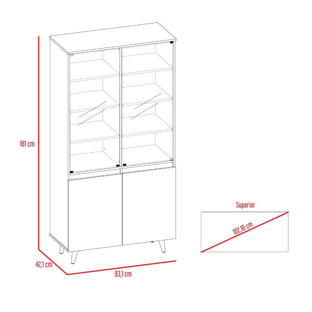Vitrina Alina Miel y Blanco 93 cm con Puertas de Vidrio y Dos Cajones - Bares | Bylmo