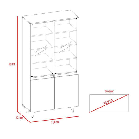Vitrina Alina Miel y Blanco 93 cm con Puertas de Vidrio y Dos Cajones - Bares | Bylmo