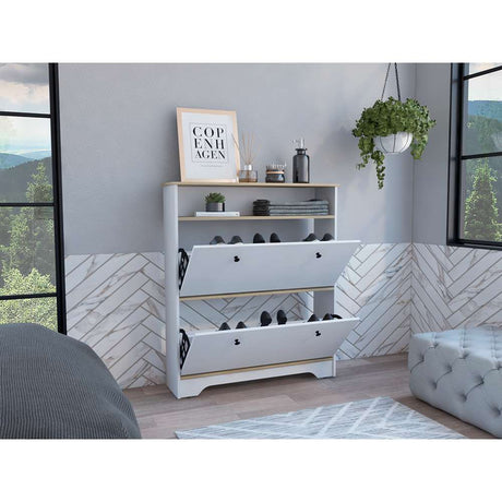 Zapatero Calgary Blanco y Duna 100 cm con Dos puertas y Entrepaño - Closets | Bylmo