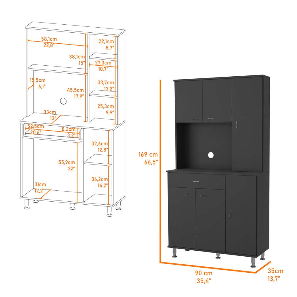 Alacena Della Plus Wengue 90x169cm con Un Entrepaño y con Seis Puertas - Alacenas y Muebles Microondas | Bylmo