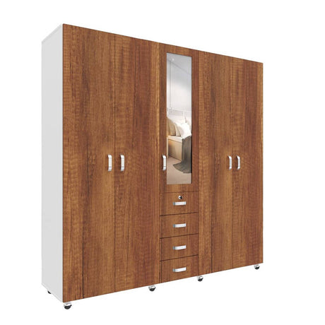 Closet Atlas Caramelo 200x200cm con Cuatro Cajones Cuatro Puertas y con Espejo - Closets | Bylmo