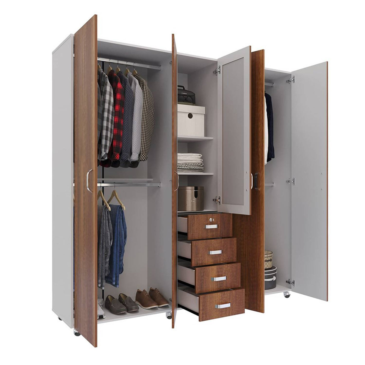 Closet Atlas Caramelo 200x200cm con Cuatro Cajones Cuatro Puertas y con Espejo - Closets | Bylmo
