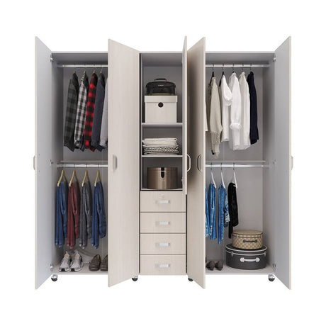 Closet Atlas Niebla 200 cm con Espejo, Cinco Puertas y Cuatro Cajones - Closets | Bylmo