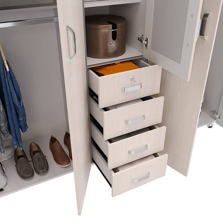 Closet Atlas Niebla 200 cm con Espejo, Cinco Puertas y Cuatro Cajones - Closets | Bylmo