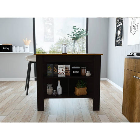 Mueble Auxiliar de Cocina Cala Wengue y Caramelo 103 cm con Entrepaños - Muebles Organizadores | Bylmo