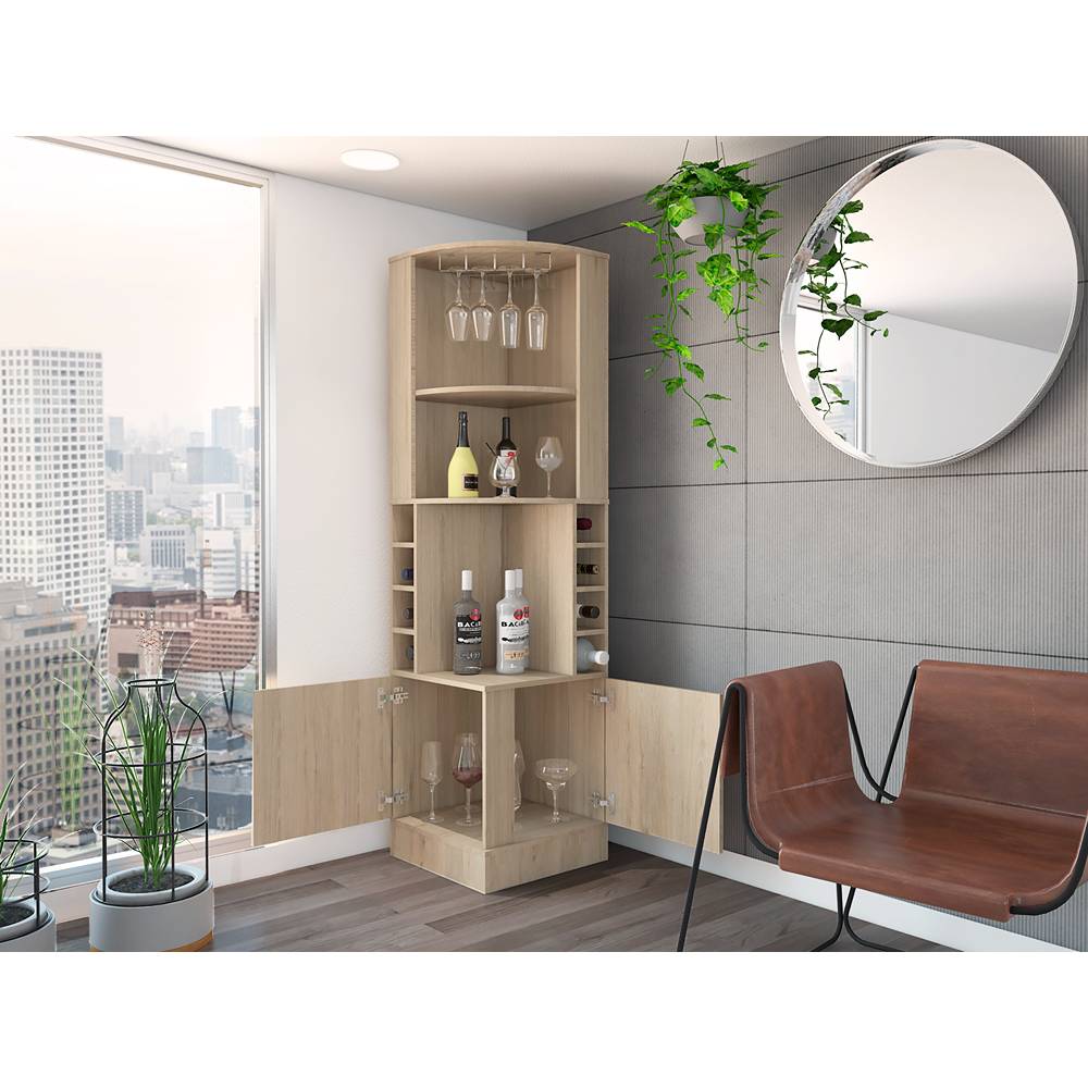 Bar Esquinero Esquinero Syrah Rovere 46.9x180.6cm con Un Cajón y con Ocho Portabotellas - Bares | Bylmo