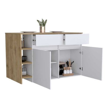 Barra de Cocina Bari Blanco 140x90cm con Cuatro Entrepaños y Ocho Compartimientos - Barras y Muebles Auxiliares | Bylmo