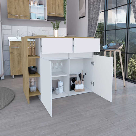 Barra de Cocina Bari Blanco 140x90cm con Cuatro Entrepaños y Ocho Compartimientos - Barras y Muebles Auxiliares | Bylmo