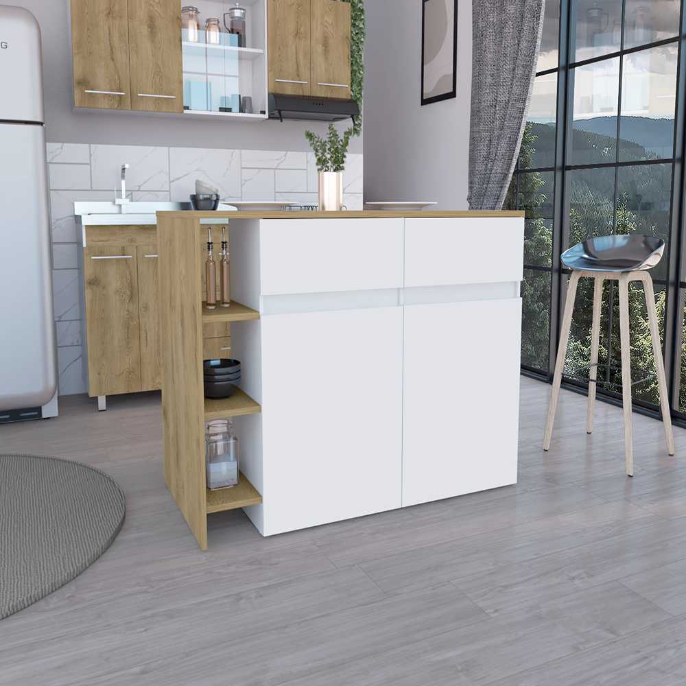 Barra de Cocina Bari Blanco 140x90cm con Cuatro Entrepaños y Ocho Compartimientos - Barras y Muebles Auxiliares | Bylmo