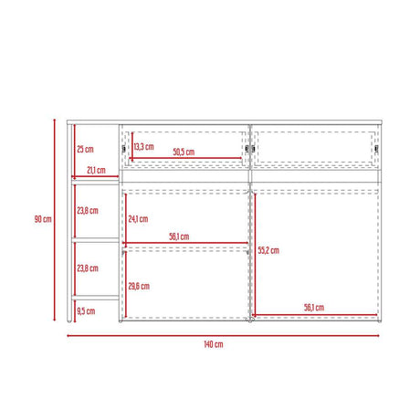 Barra de Cocina Bari Blanco 140x90cm con Cuatro Entrepaños y Ocho Compartimientos - Barras y Muebles Auxiliares | Bylmo