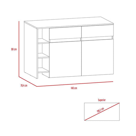 Barra de Cocina Bari Blanco 140x90cm con Cuatro Entrepaños y Ocho Compartimientos - Barras y Muebles Auxiliares | Bylmo