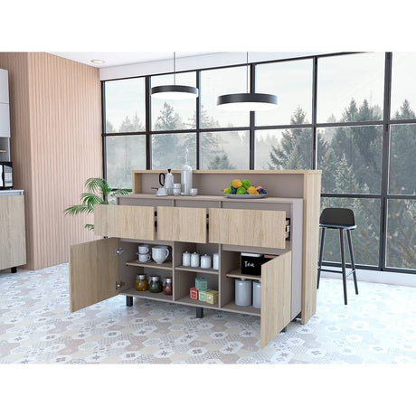 Barra de Cocina Kiara Rovere y Taupe 150 cm con Dos Puertas y Tres Cajones - Muebles Organizadores | Bylmo