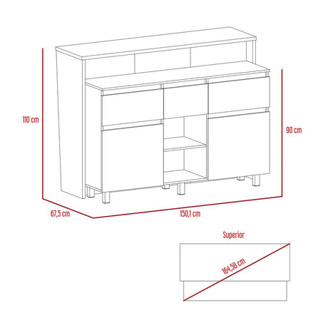 Barra de Cocina Kiara Rovere y Taupe 150 cm con Dos Puertas y Tres Cajones - Muebles Organizadores | Bylmo
