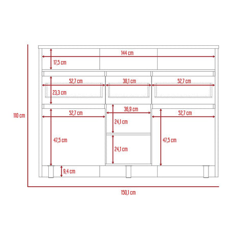 Barra de Cocina Kiara Rovere y Taupe 150 cm con Dos Puertas y Tres Cajones - Muebles Organizadores | Bylmo