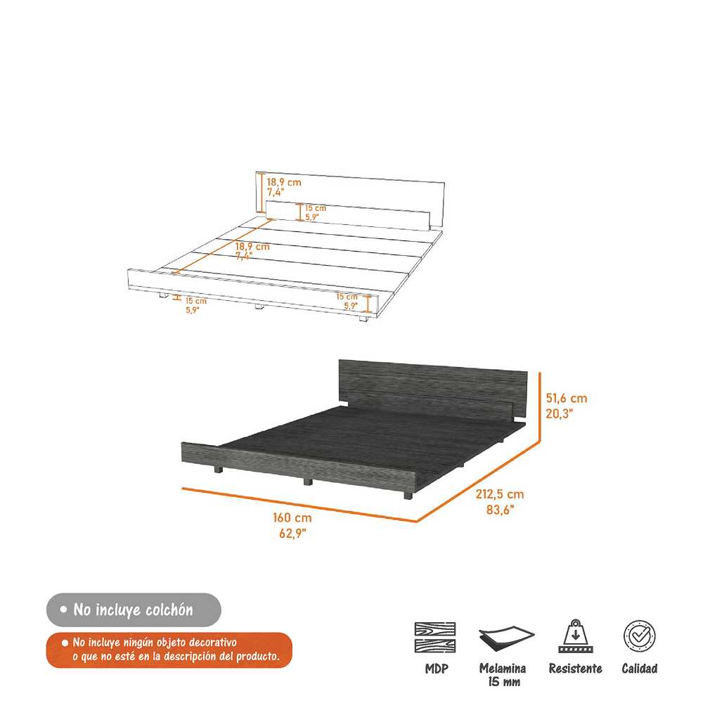 Base cama Queen 160X190 - Muebles Albura