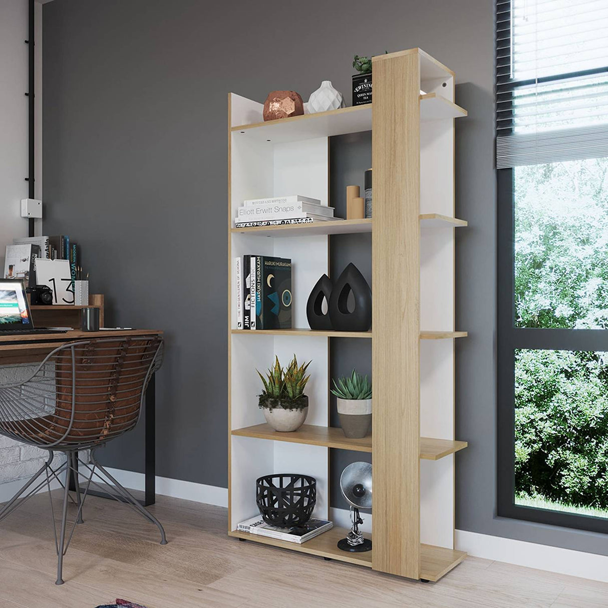 Biblioteca Quadratta Rovere 80.5x163cm con Cinco Compartimientos - Bibliotecas | Bylmo