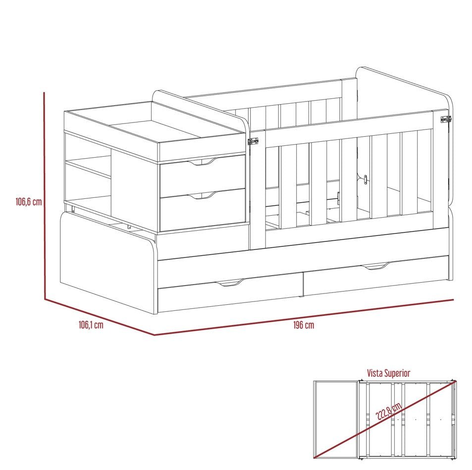 Cama Corral Rosario Blanco y Ceniza 106x99.45cm para Colchón Sencillo sin Colchón y con Cabecero - Camas | Bylmo