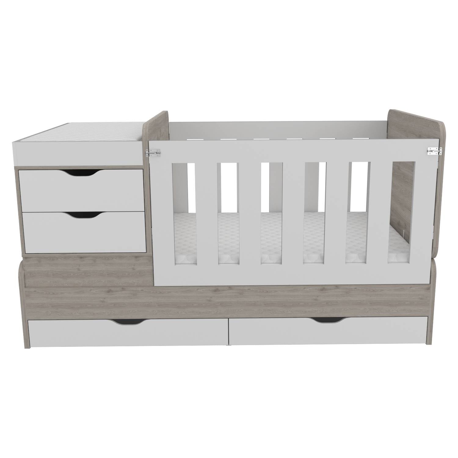 Cama Corral Rosario Blanco y Ceniza 106x99.45cm para Colchón Sencillo sin Colchón y con Cabecero - Camas | Bylmo