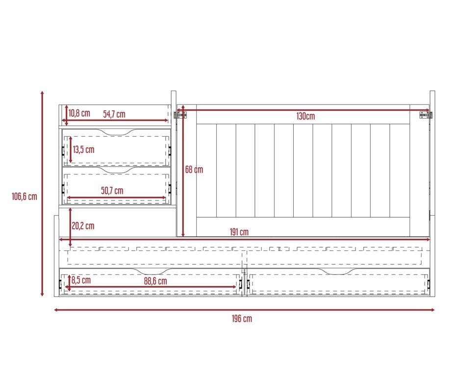 Cama Corral Rosario Blanco y Ceniza 106x99.45cm para Colchón Sencillo sin Colchón y con Cabecero - Camas | Bylmo
