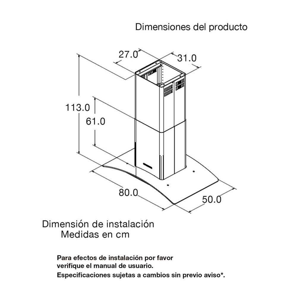 Campana Alins 80 cm Acero Tipo Península - Electrodomesticos | Bylmo