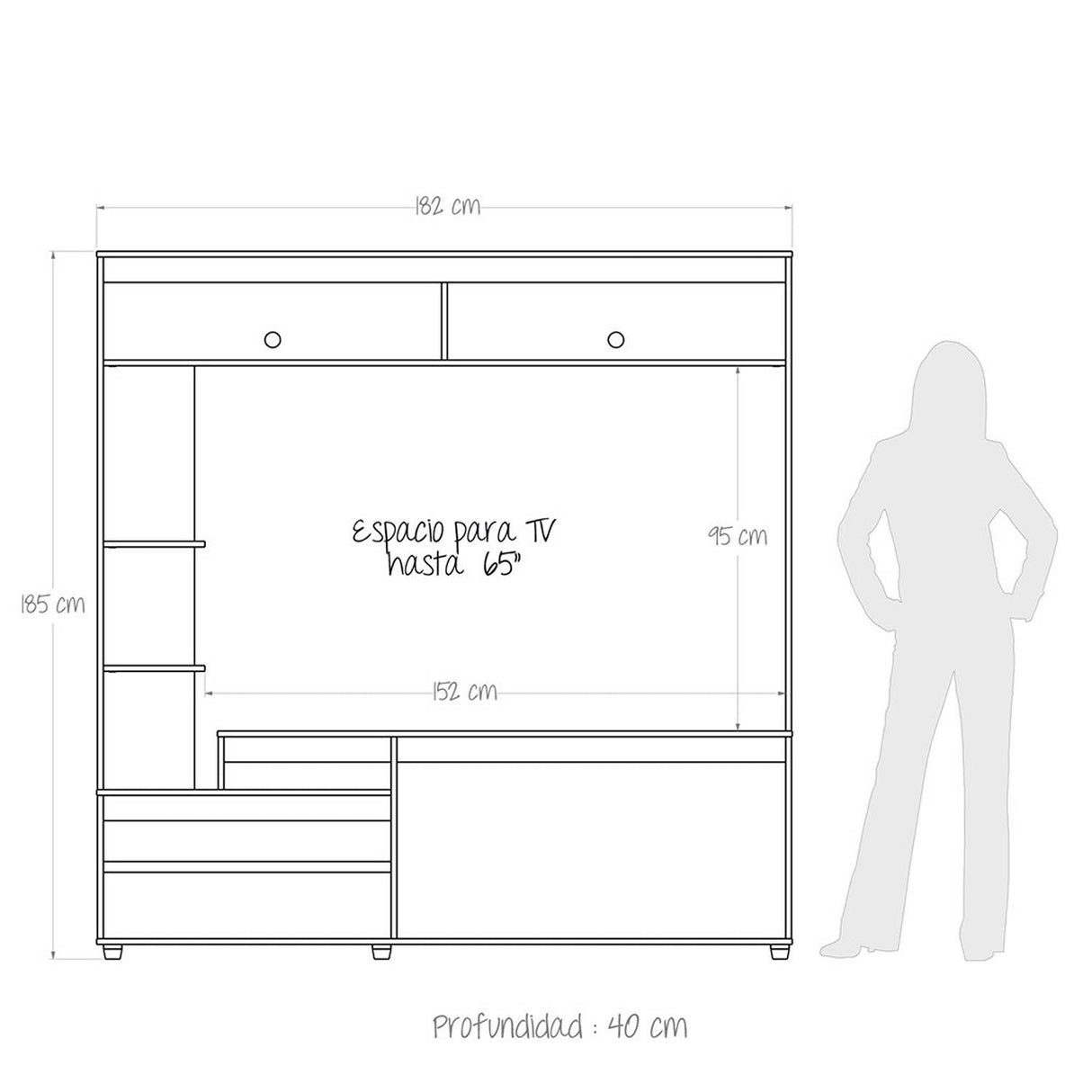 Centro de Entretenimiento Rovere y Niebla 181.5x184.7cm para TV Hasta 65 Pulgadas y con Siete Compartimientos - Muebles para TV | Bylmo