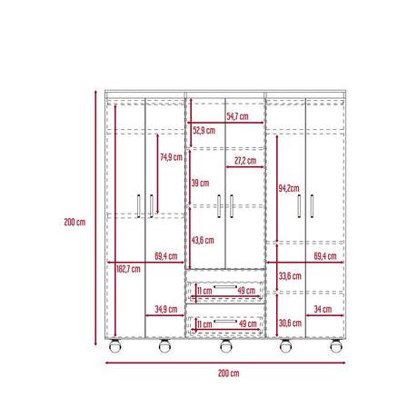 Closet Bariloche Duna 200 cm con Seis Puertas, Dos Cajones y Rodachinas - Closets | Bylmo